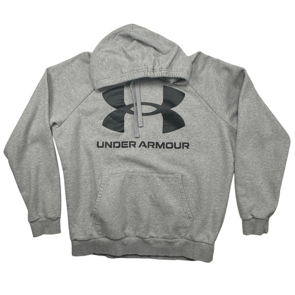 Under Armour Mens ColdGear Hoodie Gray Heather Logo Pullover Sweatshirt Large - Picture 3 of 6